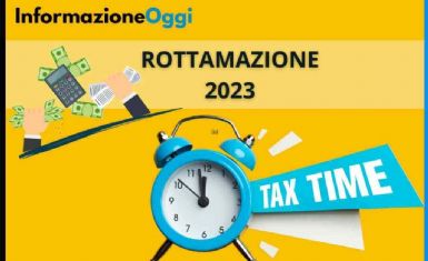 Illustrazione contenente una sveglia dalla quale esce la scritta TAX TIME con sopra la scritta Rottamazione 2023